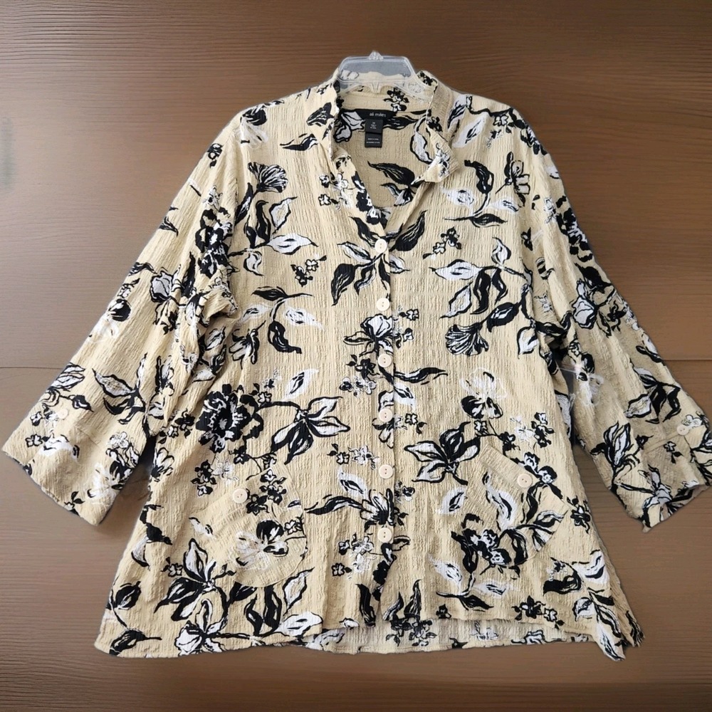 NWT Ali Miles Shirt Top‎ Women 2X Art Wear Button Festival Artsy Crinkled Classy